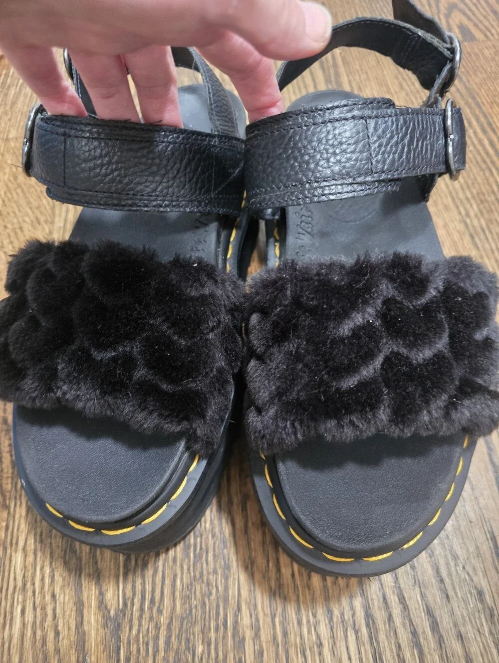 DR. MARTENS Platform Voss Fluffy Faux Fur Platform Sandals